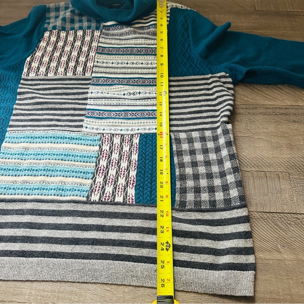 EUC Talbots Women’s Teal Blue Gray Purple Patchwork Turtleneck Sweater XL - Picture 5 of 6